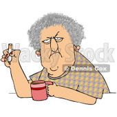Royalty-Free (RF) Clip Art Illustration of a Grumpy Old White Woman Smoking A Cigarette Over Coffee © djart #1050679