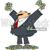 Royalty-Free (RF) Clip Art Illustration of a Wealthy Man With Tons Of Cash © djart #1050690