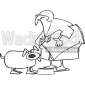 Royalty-Free Vector Clip Art Illustration of a Black And White Woman Pouring Dog Food Into A Dish Outline © djart #1052989