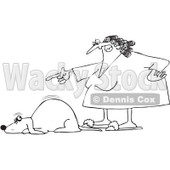 Royalty-Free Vector Clip Art Illustration of a Black And White Angry Woman Yelling At A Scared Dog Outline © djart #1052996