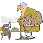 Royalty-Free Vector Clip Art Illustration of a Woman Feeding Her Hungry Dog At A Table © djart #1052998