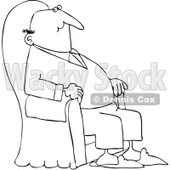Royalty-Free Vector Clip Art Illustration of a Black And White Content Man Relaxing In An Armchair Outline © djart #1053004