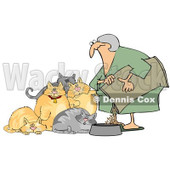 Royalty-Free Vector Clip Art Illustration of a Woman Feeding Her Hungry Fat Cats © djart #1053012