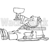 Royalty-Free Vector Clip Art Illustration of a Black And White Outline Of A Drunk Leprechaun © djart #1053629