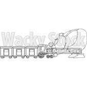 Royalty-Free Vector Clip Art Illustration of a Black And White Santa And Train Outline © djart #1054260
