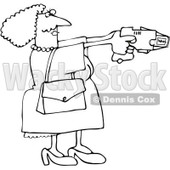 Royalty-Free Vector Clip Art Illustration of a Black And White Lady Using A Taser Outline © djart #1054262