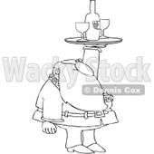 Royalty-Free Vector Clip Art Illustration of a Black And White Santa Serving Wine Outline © djart #1054267