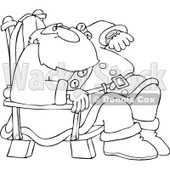 Royalty-Free Vector Clip Art Illustration of a Black And White Santa Checking His Watch Outline © djart #1054275