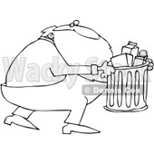 Royalty-Free Vector Clip Art Illustration of a Black And White Santa Taking Out Garbage Outline © djart #1054279