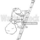 Royalty-Free Vector Clip Art Illustration of a Black And White Santa Climbing A Ladder Outline © djart #1054282
