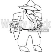 Royalty-Free Vector Clip Art Illustration of a Black And White Cowboy Drawing Tasers Outline © djart #1054307