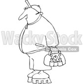 Royalty-Free Vector Clip Art Illustration of a Black And White Worker With Tools Outline © djart #1054316