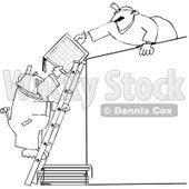 Royalty-Free Vector Clip Art Illustration of a Black And White Men Installing Solar Panels Outline © djart #1054318