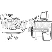 Royalty-Free Vector Clip Art Illustration of a Black And White Man Sleeping At Work Outline © djart #1054327