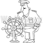 Royalty-Free Vector Clip Art Illustration of a Black And White Captain And Wheel Outline © djart #1054349