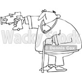 Royalty-Free Vector Clip Art Illustration of a Black And White Old Man Using A Taser Outline © djart #1054350