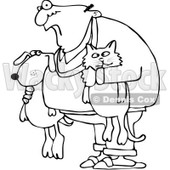 Royalty-Free Vector Clip Art Illustration of a Black And White Man Holding A Dog And Cat Outline © djart #1054360