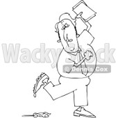 Royalty-Free Vector Clip Art Illustration of a Black And White Man Stepping In Poop Outline © djart #1054361