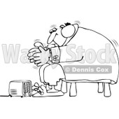 Royalty-Free Vector Clip Art Illustration of a Black And White Man By A Floor Heater Outline © djart #1054366