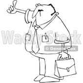 Royalty-Free Vector Clip Art Illustration of a Black And White Hitchhiking Businessman Outline © djart #1054367