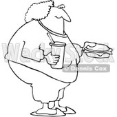 Royalty-Free Vetor Clip Art Illustration of a Coloring Page Outline Of A Fat Woman Eating Fast Food © djart #1055082
