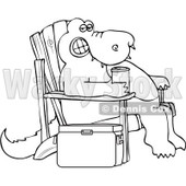 Royalty-Free Vector Clip Art Illustration of a Coloring Page Outline Of An Alligator Sitting In An Adirondack Chair With A Beverage © djart #1055610