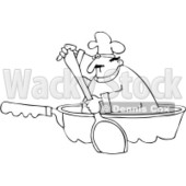 Royalty-Free Vector Clip Art Illustration of a Coloring Page Outline Of A Chef Paddling In A Pan © djart #1055658