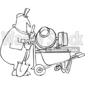 Royalty-Free Vector Clip Art Illustration of a Coloring Page Outline Of A Worker Man Mixing Cement © djart #1056422