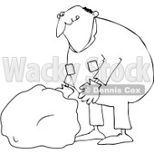 Royalty-Free Vector Clip Art Illustration of a Coloring Page Outline Of A Worker Man Picking Up A Rock © djart #1056425