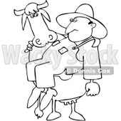 Royalty-Free Vector Clip Art Illustration of a Coloring Page Outline Of A Cow Carrying A Farmer © djart #1057879