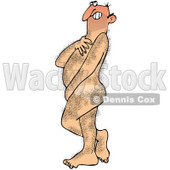 Royalty-Free Clip Art Illustration of a Hairy Nude Shy Man Covering Himself Up With His Arms © djart #1057885