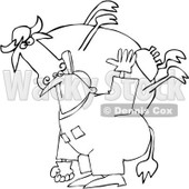 Royalty-Free Vector Clip Art Illustration of a Coloring Page Outline Of A Farmer Carrying A Cow © djart #1057888