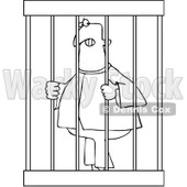 Royalty-Free Vector Clip Art Illustration of a Coloring Page Outline Of An Angry Prisoner Behind Bars © djart #1057891