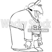 Royalty-Free Vector Clip Art Illustration of a Coloring Page Outline Of A Sweaty Man Hanging His Tongue Out © djart #1057894