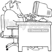 Royalty-Free Vector Clip Art Illustration of a Coloring Page Outline Of A Distracted Woman Looking Up Over Her Office Computer © djart #1061057