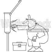 Clipart Outlined Electrician Touching A Power Box - Royalty Free Vector Illustration © djart #1062814