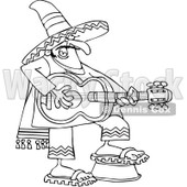Clipart Outlined Mexican Guitarist - Royalty Free Vector Illustration © djart #1064249