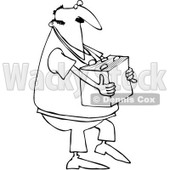 Clipart Outlined Man Carrying A Box Of Files - Royalty Free Vector Illustration © djart #1065012