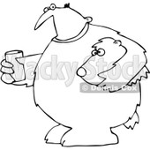Clipart Outlined Mascot Man In A Bear Suit Holding A Glass Of Water - Royalty Free Vector Illustration © djart #1071937