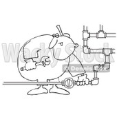 Clipart Outlined Gas Valve Repair Man - Royalty Free Vector Illustration © djart #1073092