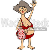Clipart Middle Aged Woman Waving In A Red Bikini - Royalty Free Vector Illustration © djart #1073093