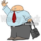 Traveling Businessman With Rolling Luggage, Waving Goodbye or Hailing a Taxi Cab Clipart Illustration © djart #10752