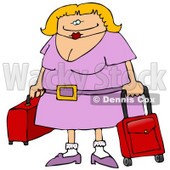 Traveling Blond Woman With Rolling Luggage at the Airport Clipart Illustration © djart #10757