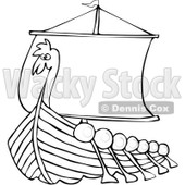 Clipart Outlined Viking Dragon Ship With Oars - Royalty Free Vector Illustration © djart #1078202