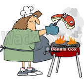 Clipart Woman Grilling Steak On A BBQ - Royalty Free Vector Illustration © djart #1078427