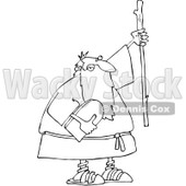 Clipart Outlined Moses Holding The Ten Commandments Tablet And Stick - Royalty Free Vector Illustration © djart #1080444