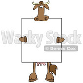 Brown Cow Holding and Standing Behind a Blank Sign Clipart Illustration © djart #10809