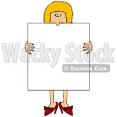 Blond Woman in Heels, Standing Behind and Holding a Blank White Sign Clipart Illustration © djart #10811