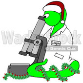 Clipart Green Christmas C Elegans Roundworm With A Santa Hat And Holly Wreath And Microscope - Royalty Free Illustration  © djart #1082254