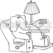 Clipart Outlined Elephant Holding A Tv Remote And Drink In A Recliner - Royalty Free Vector Illustration © djart #1082259